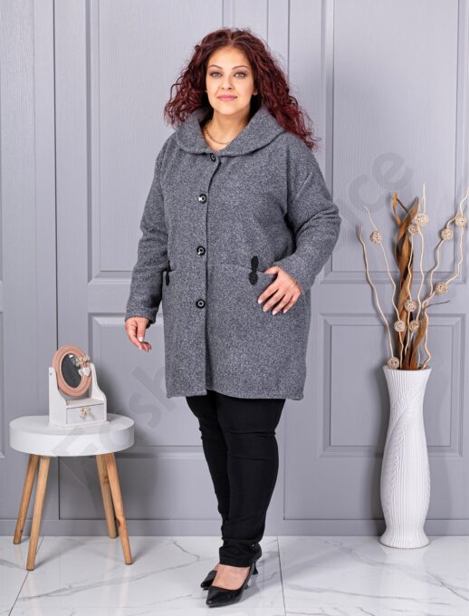 Plus size μπουκλέ παλτό-γκρι-κωδ 9822-2