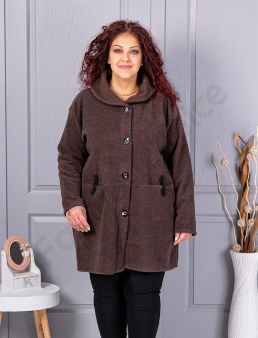 Plus size μπουκλέ παλτό-καφέ-κωδ 9822-4