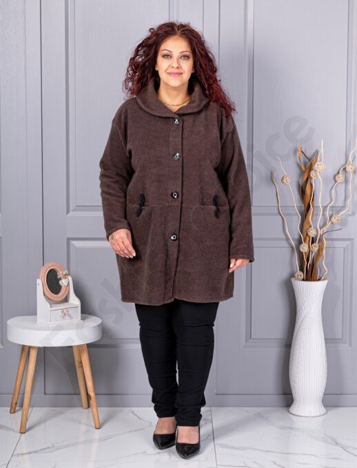 Plus size μπουκλέ παλτό-καφέ-κωδ 9822-4