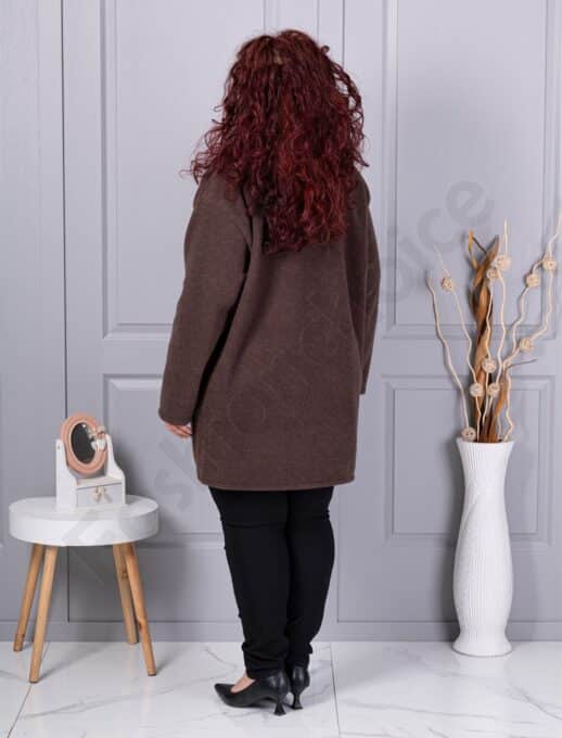 Plus size μπουκλέ παλτό-καφέ-κωδ 9822-4