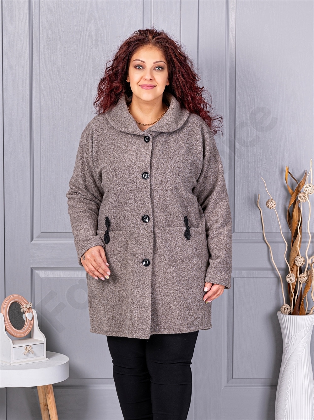 Plus size μπουκλέ παλτό-μόκα-κωδ 9822-3