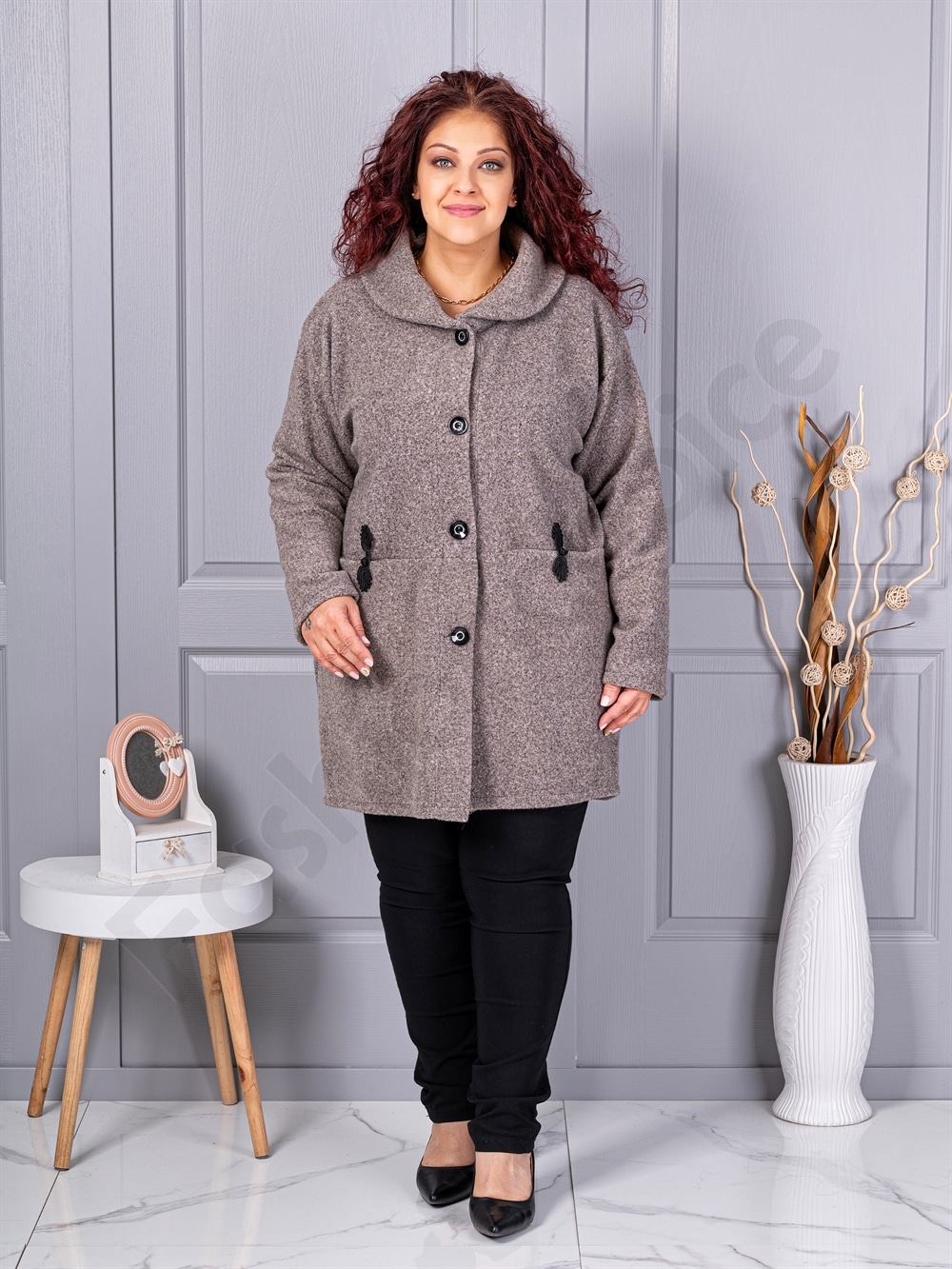 Plus size μπουκλέ παλτό-μόκα-κωδ 9822-3
