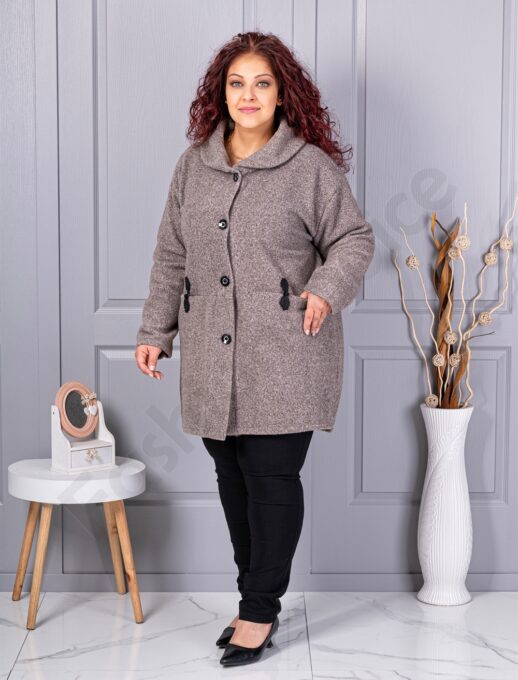 Plus size μπουκλέ παλτό-μόκα-κωδ 9822-3