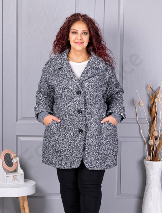 Plus size μπουκλέ παλτό-γκρι μελάνζ-κωδ 3112-1