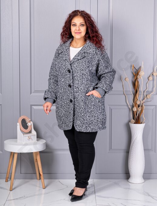 Plus size μπουκλέ παλτό-γκρι μελάνζ-κωδ 3112-1