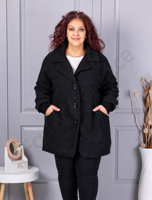 Plus size μπουκλέ παλτό-μαύρο-κωδ 3112