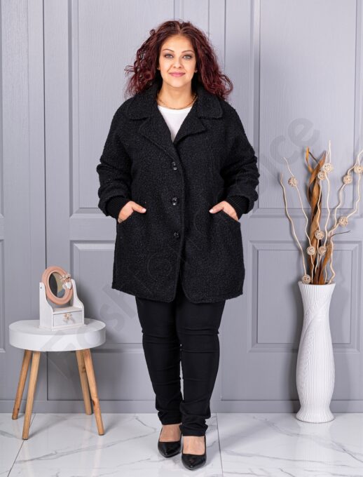 Plus size μπουκλέ παλτό-μαύρο-κωδ 3112