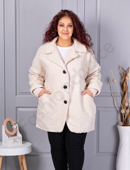 Plus size μπουκλέ παλτό-εκρού-κωδ 3112-3
