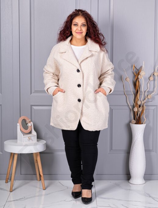 Plus size μπουκλέ παλτό-εκρού-κωδ 3112-3