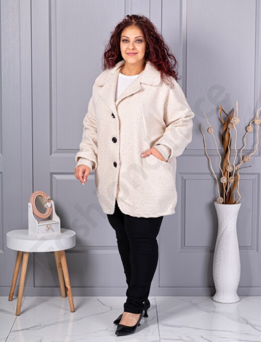 Plus size μπουκλέ παλτό-εκρού-κωδ 3112-3