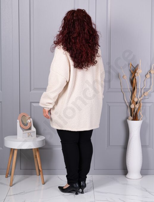 Plus size μπουκλέ παλτό-εκρού-κωδ 3112-3