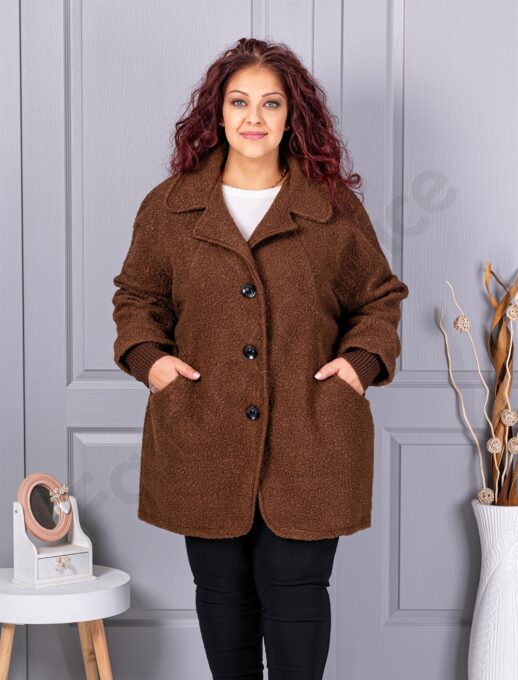 Plus size μπουκλέ παλτό-καφέ-κωδ 3112-2