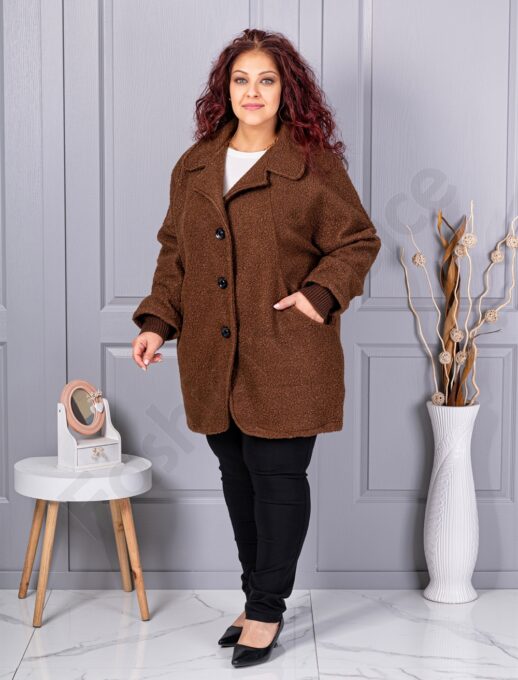 Plus size μπουκλέ παλτό-καφέ-κωδ 3112-2