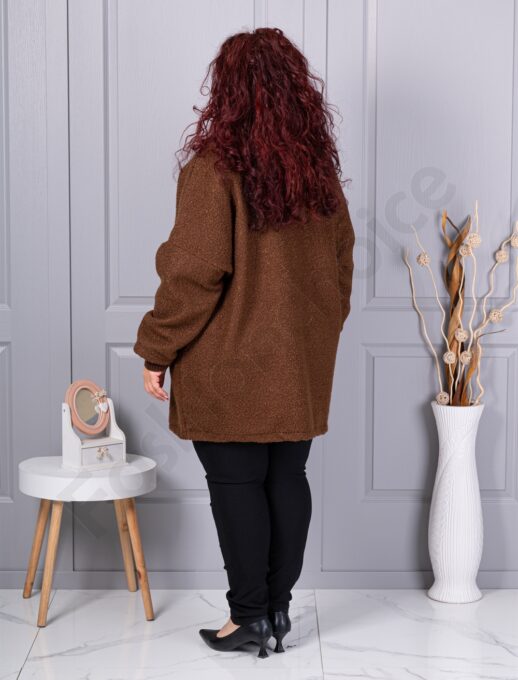 Plus size μπουκλέ παλτό-καφέ-κωδ 3112-2