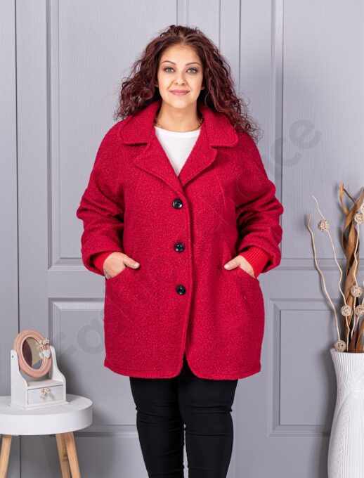 Plus size μπουκλέ παλτό-κόκκινο-κωδ 3112-4