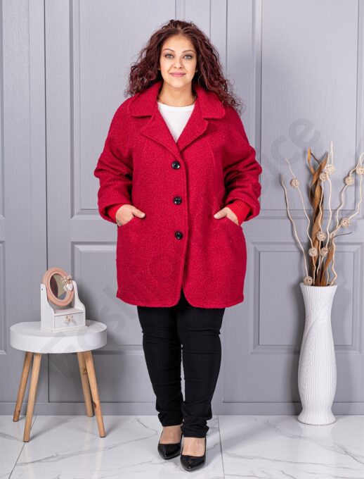 Plus size μπουκλέ παλτό-κόκκινο-κωδ 3112-4