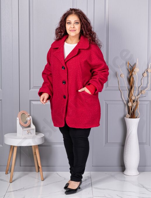 Plus size μπουκλέ παλτό-κόκκινο-κωδ 3112-4
