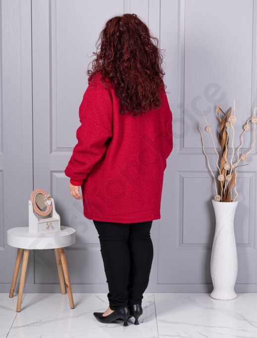 Plus size μπουκλέ παλτό-κόκκινο-κωδ 3112-4