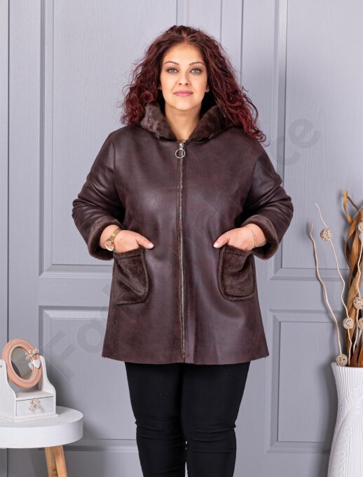 Plus size σουέτ παλτό-καφέ-κωδ 9602-1