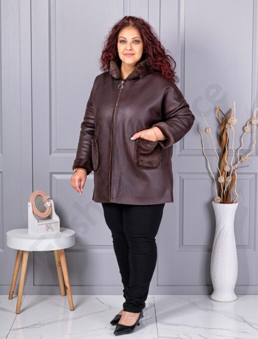 Plus size σουέτ παλτό-καφέ-κωδ 9602-1