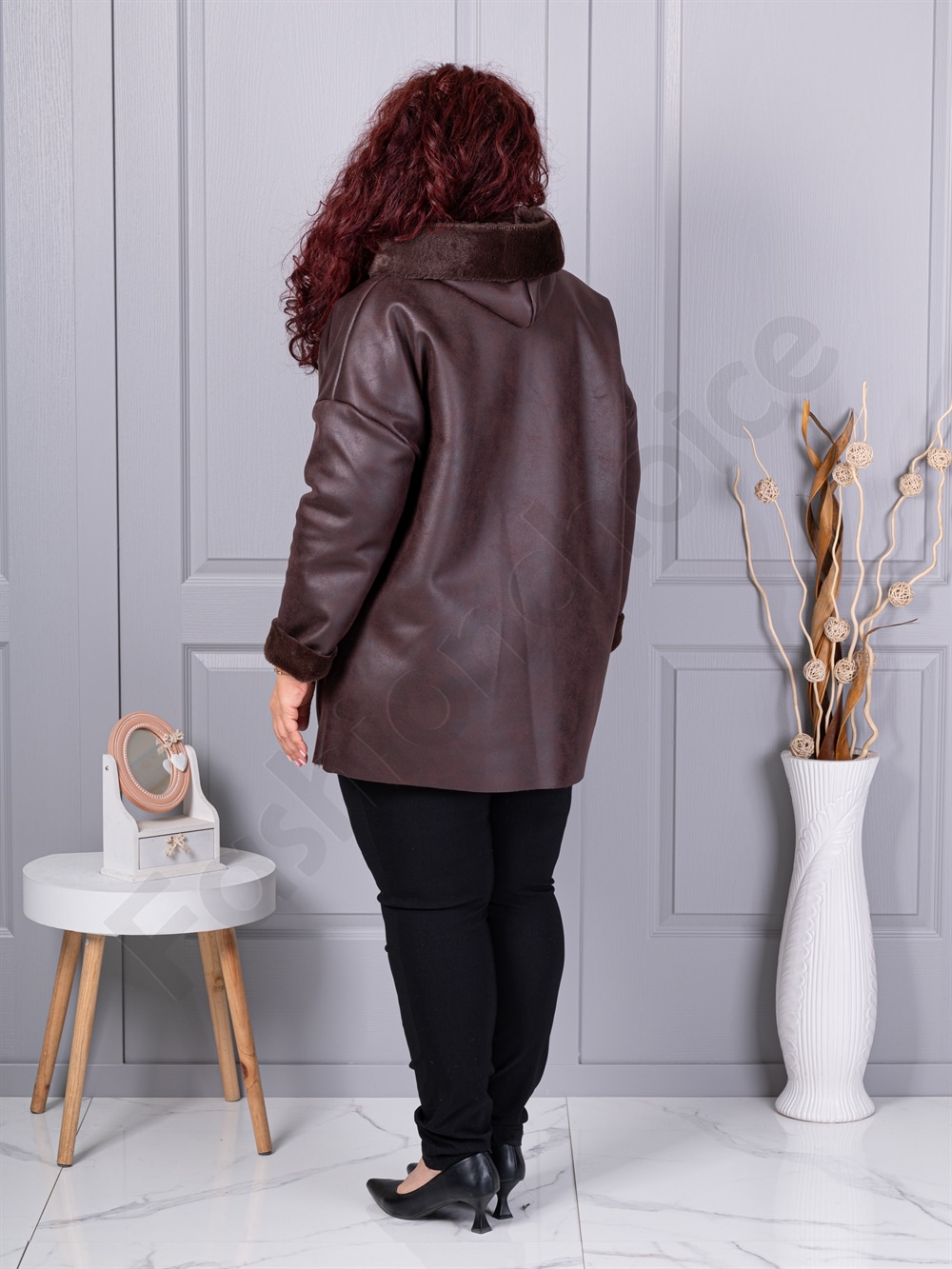 Plus size σουέτ παλτό-καφέ-κωδ 9602-1