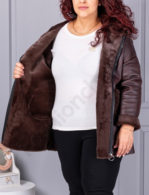 Plus size σουέτ παλτό-καφέ-κωδ 9602-1