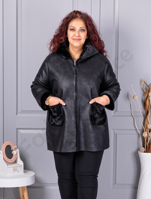 Plus size σουέτ παλτό-μαύρο-κωδ 9602