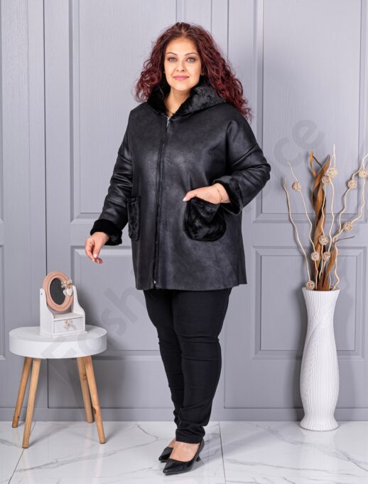 Plus size σουέτ παλτό-μαύρο-κωδ 9602
