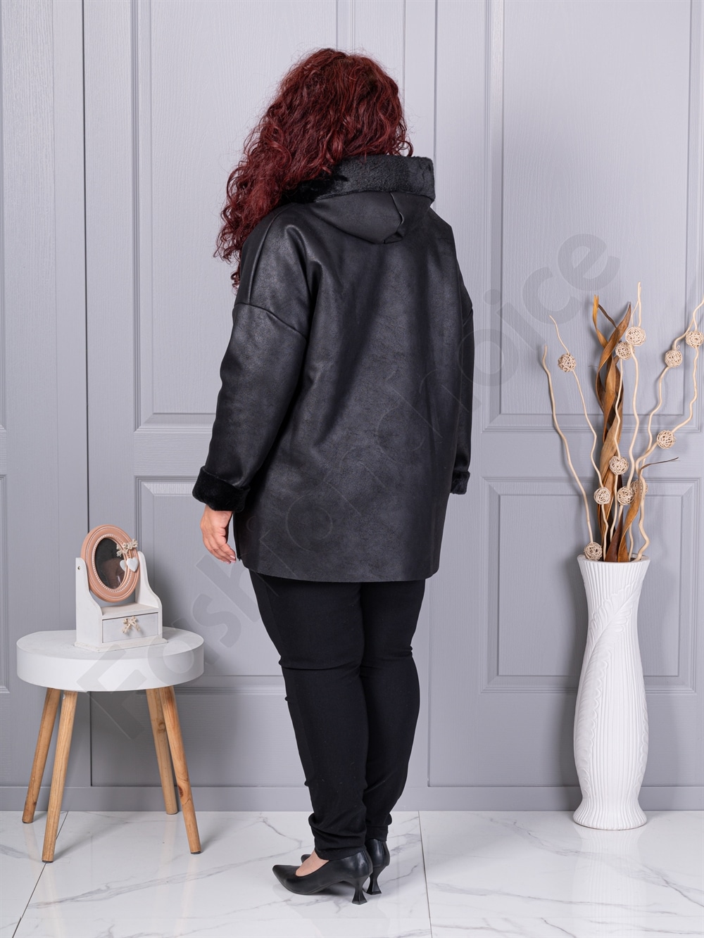 Plus size σουέτ παλτό-μαύρο-κωδ 9602