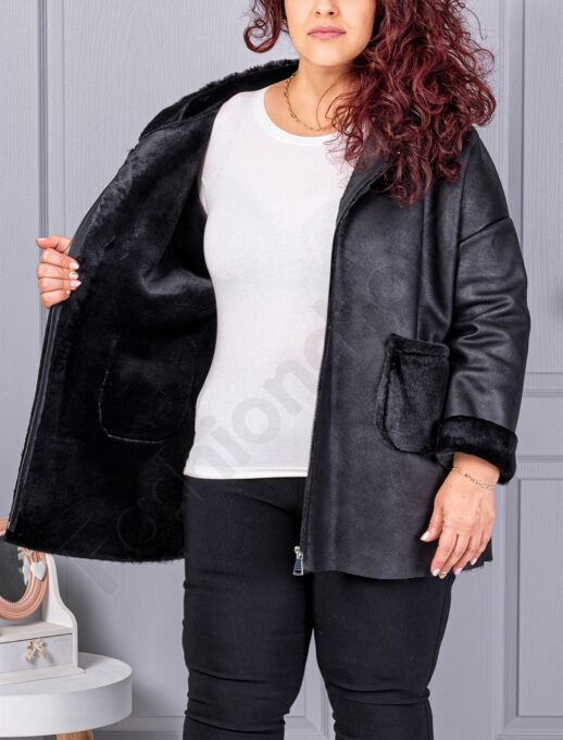Plus size σουέτ παλτό-μαύρο-κωδ 9602