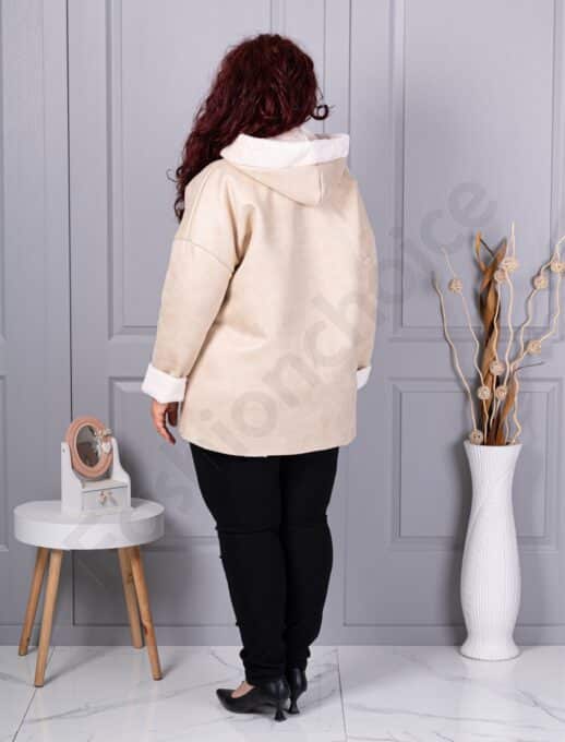 Plus size σουέτ παλτό-εκρού-κωδ 9602-3