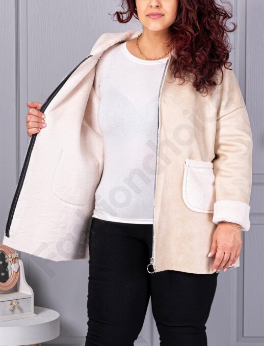 Plus size σουέτ παλτό-εκρού-κωδ 9602-3