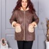 Plus size σουέτ παλτό-καφέ-κωδ 9602-2