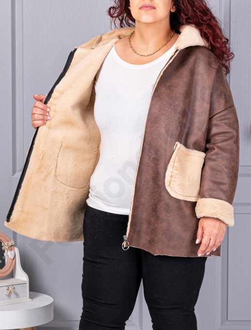 Plus size σουέτ παλτό-καφέ-κωδ 9602-2