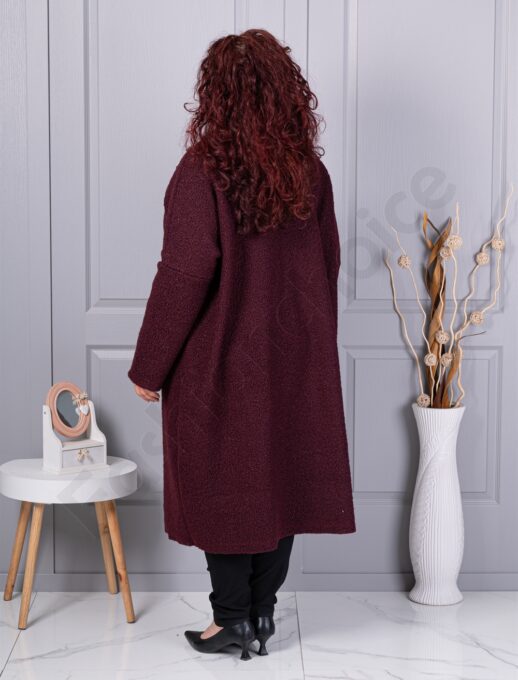 Plus size μπουκλέ παλτό μακρύ-βουργουνδί-κωδ 6247-1
