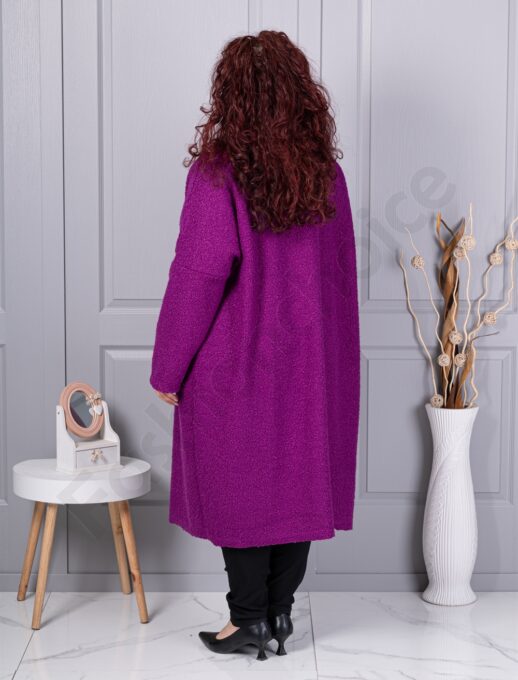 Plus size μπουκλέ παλτό μακρύ-ματζέντα-κωδ 6247-5