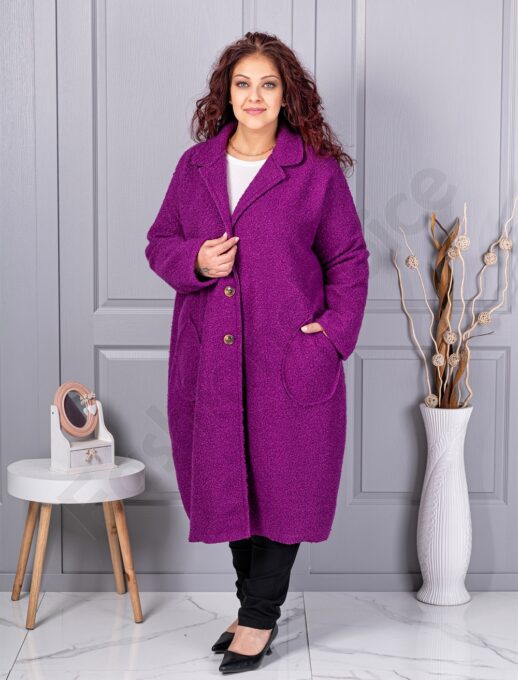 Plus size μπουκλέ παλτό μακρύ-ματζέντα-κωδ 6247-5