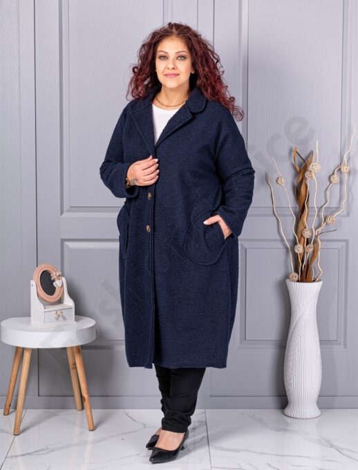 Plus size μπουκλέ παλτό μακρύ-σκούρο μπλε-κωδ 6247-6