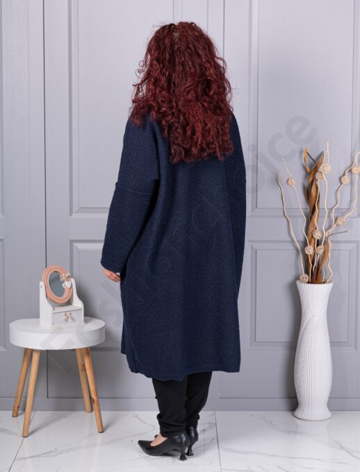 Plus size μπουκλέ παλτό μακρύ-σκούρο μπλε-κωδ 6247-6