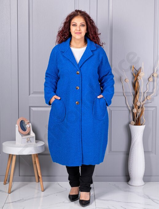 Plus size μπουκλέ παλτό μακρύ-μπλε ρουά-κωδ 6247-7