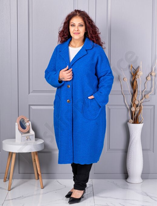 Plus size μπουκλέ παλτό μακρύ-μπλε ρουά-κωδ 6247-7