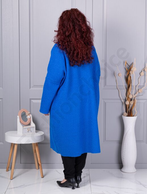 Plus size μπουκλέ παλτό μακρύ-μπλε ρουά-κωδ 6247-7