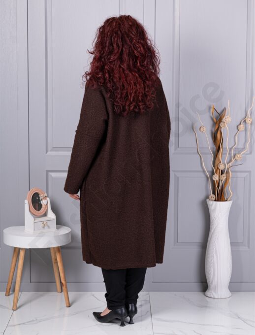 Plus size μπουκλέ παλτό μακρύ-καφέ-κωδ 6247-8