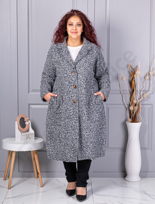 Plus size μπουκλέ παλτό μακρύ-γκρι μελάνζ-κωδ 6247-2