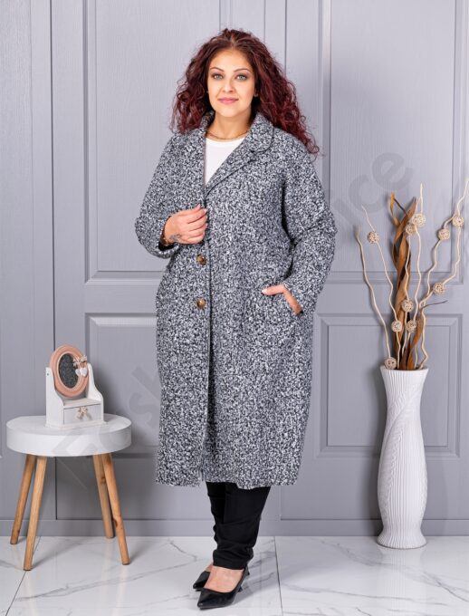 Plus size μπουκλέ παλτό μακρύ-γκρι μελάνζ-κωδ 6247-2