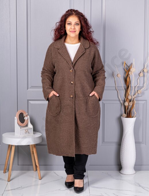 Plus size μπουκλέ παλτό μακρύ-μόκα-κωδ 6247-3