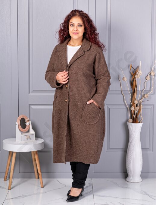 Plus size μπουκλέ παλτό μακρύ-μόκα-κωδ 6247-3
