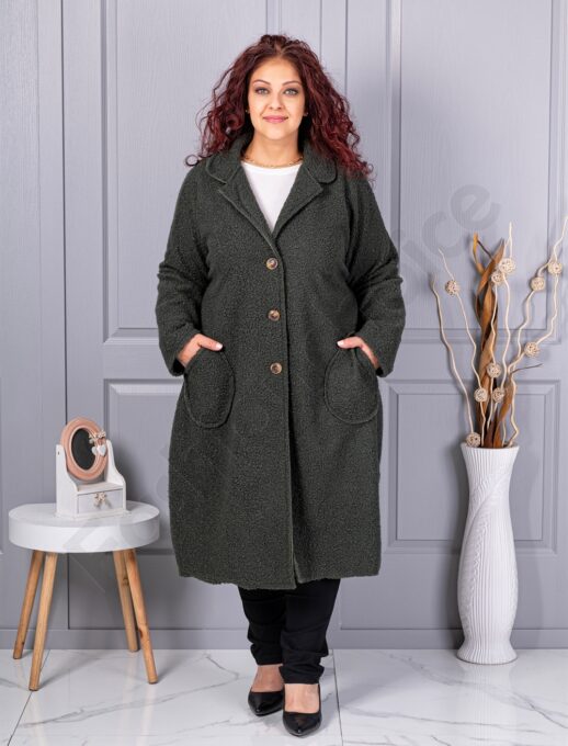 Plus size μπουκλέ παλτό μακρύ-χακί-κωδ 6247-4