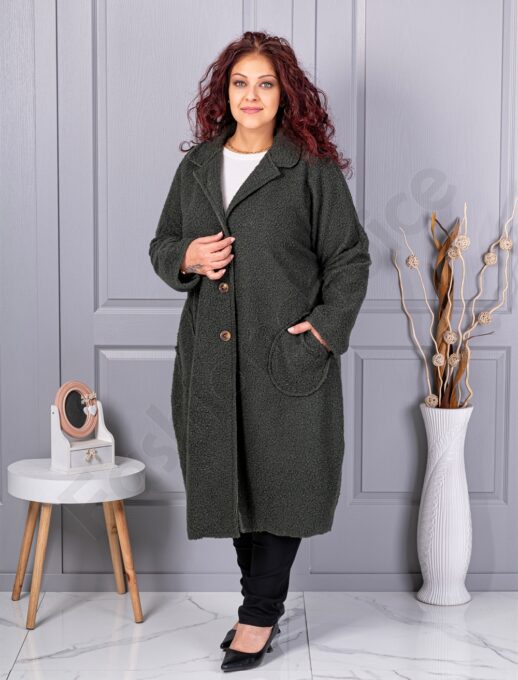 Plus size μπουκλέ παλτό μακρύ-χακί-κωδ 6247-4
