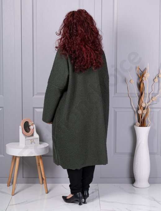 Plus size μπουκλέ παλτό μακρύ-χακί-κωδ 6247-4